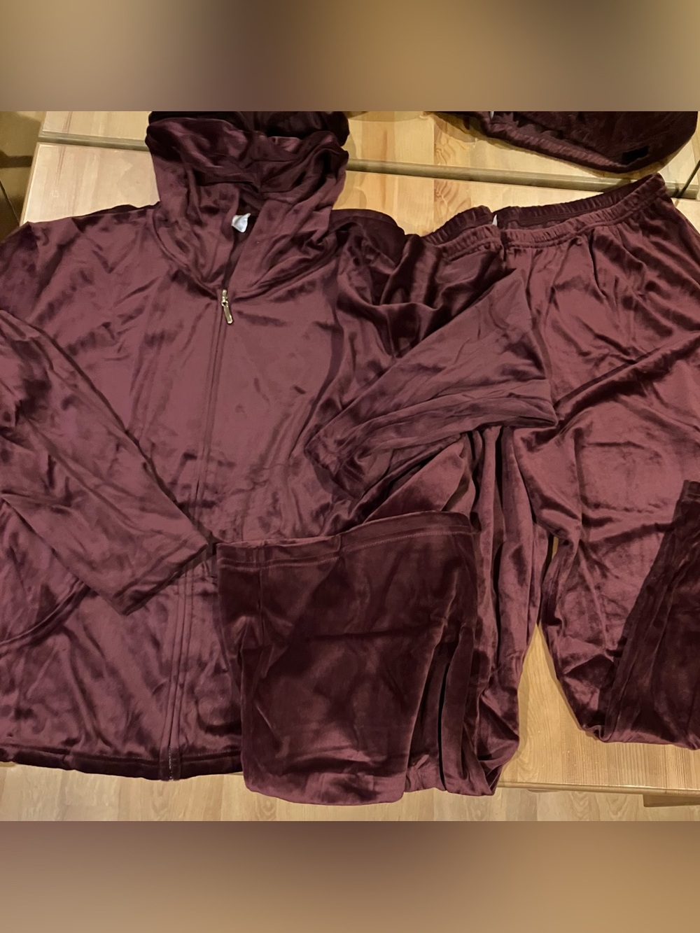 NWT AVON Plush Velour Lounge Set Burgundy Zipped Jacket & Pants Size 3X Vintage
